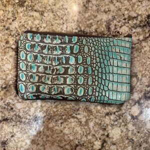 Stylish Crocodile Pattern Clutch - Turquoise and Brown